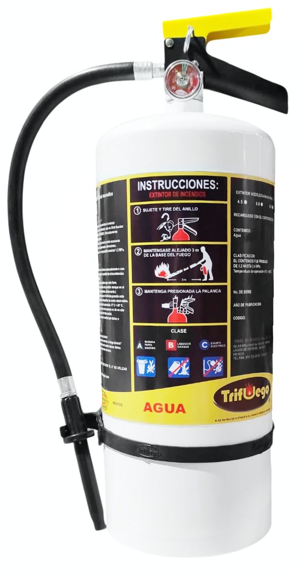 Extintor de Agua Trifuego 9 L, Cilindro de Acero al Carbón